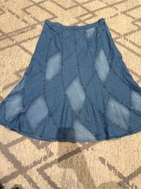 Denim Patchwork A-Line Skirt - Blue
